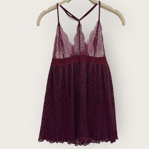 NWT Victoria's Secret Babydoll Chemise Lingerie Size Small Burgundy Lace Nightie